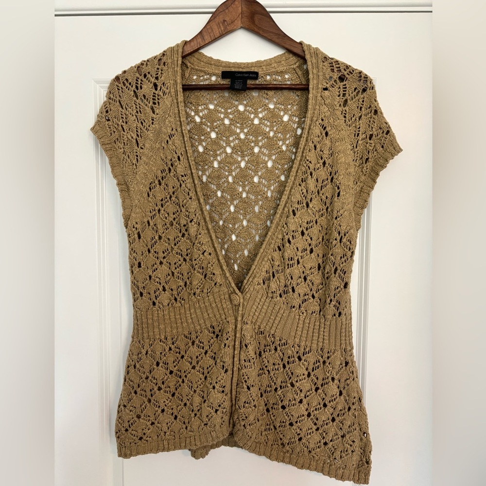Calvin Klein Jeans Tan Crochet Knit Cardigan